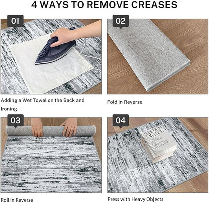 Modern Abstract Runner Rug 2x6, Black Grey White Washable Kitchen Runner Non-Slip Soft Hallway Rug Runner Thin Print Faux Wool Carpet for Entryway Bedroom Laundry Room Indoor Home Decor