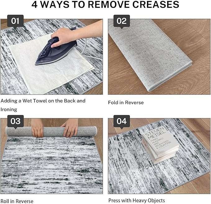 Modern Abstract Small Area Rug Indoor 3x5 Washable Rug Non-Slip Soft Entryway Rug Black Gray White Kitchen Mats Thin Print Faux Wool Floor Carpet Throw Rugs for Entrance Bedroom Home Decor