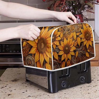 Vintage Sunflowers Printed Toaster Cover, Universal 4 Slice Oven Cover Appliance Cover Toaster, Dustproof Protector Broiler Organizer Bag, Small Kitchen Appliance, BAX-P58-7-AA6-10