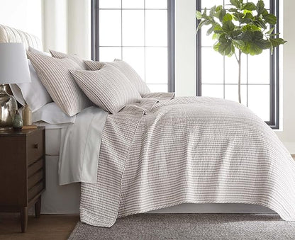 Levtex Home Tobago Stripe Taupe Reversible Full/Queen Quilt Set (88x92in) and 2 Pillow Shams (26x20in) - Striped - Taupe, White - Cotton Full/Queen Size Quilt Bedding Set - Lightweight Soft Pre-Washed