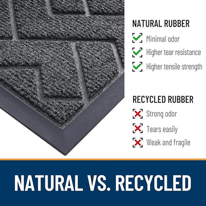 OLANLY Front Door Mat Indoor Outdoor Entrance, Waterproof All-Season, All-Weather Doormat, Sturdy Natural Rubber, Low Profile, Easy Clean Patio Porch Entryway Mat, Herringbone Brick (Grey, 71x23)