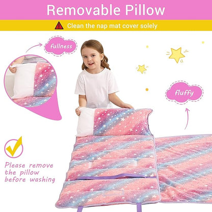 Toddler Nap Mat with Pillow and Blanket, Extra Large Rolled Napping Mats,Slumber Bags for Boys Girls,Kids Sleeping Bag for Daycare, Preschool Travel Camping