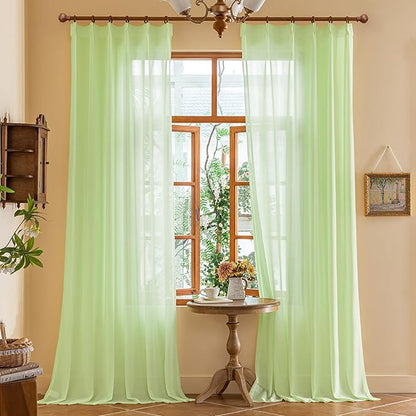Green Pinch Pleat Sheer Curtains 84 Inches Long for Bedroom Tree Branch Soft Touch Light Filtering 84 Inch Pleated Drapes with Ajustable Hooks for Living Room, Reed Green, 42"W x 84"L, 2 Panels
