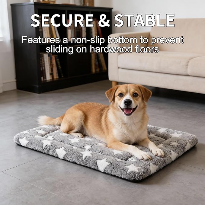 Dog Crate Mat, 4 Piece Reversible Pet Bed, Polyester, Machine Washable, Small Dogs & Cats, Rectangular, 24 x 18 x 1.3 Inches (Gray Star, 30" L x 20" W x 1.5" Th)