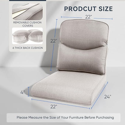 Patio Chair Cushions 4 Packs - Outside High Back Thick Water-Resistant Cushion 22x24 with Zipper Cover for Outdoor Glider Rocking Chairs Loveseat Couch – Beige/Crescent