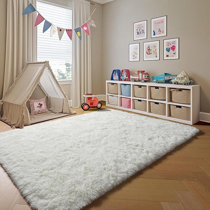 ONASAR Cream White 8x10 Area Rugs for Living Room, Large Fluffy Shag Bedroom Rug, Ivory Washable Soft Plush Thick Shaggy Big Floor Carpet for Kids Boy and Girls Teen Dorm Nursery Indoor Home Decor