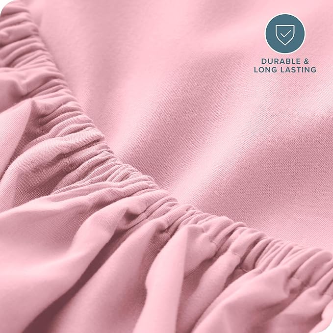 Bare Home Fitted Bottom Sheet Queen Size - Premium 1800 Microfiber - Ultra-Soft Hotel Luxury - Deep Pocket - Durable and Long Lasting - Fitted Sheet (Queen, Light Pink)