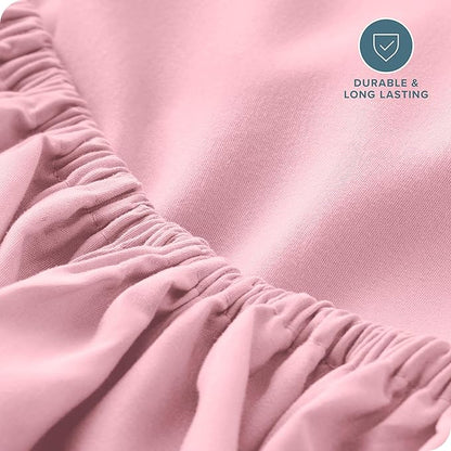 Bare Home Fitted Bottom Sheet Queen Size - Premium 1800 Microfiber - Ultra-Soft Hotel Luxury - Deep Pocket - Durable and Long Lasting - Fitted Sheet (Queen, Light Pink)