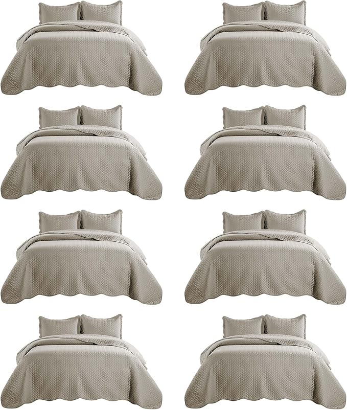 IR Imperial Rooms 8 Pack Quilt King Size Bedding (106" x 96") - Bulk Wholesale for Hotels, Guest Bedroom & Airbnbs - Lightweight Microfiber Reversible Embossed Quilts Bedspread (Beige)
