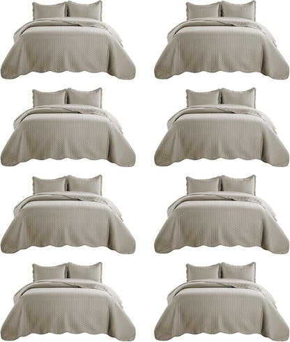 IR Imperial Rooms 8 Pack Quilt King Size Bedding (106" x 96") - Bulk Wholesale for Hotels, Guest Bedroom & Airbnbs - Lightweight Microfiber Reversible Embossed Quilts Bedspread (Beige)