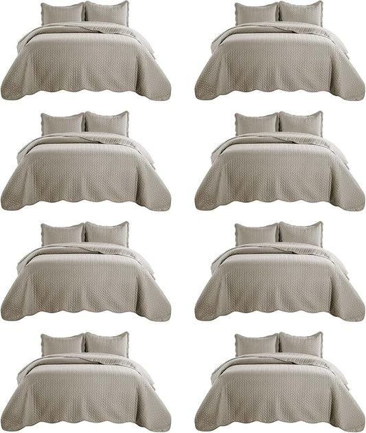 IR Imperial Rooms 8 Pack Quilt King Size Bedding (106" x 96") - Bulk Wholesale for Hotels, Guest Bedroom & Airbnbs - Lightweight Microfiber Reversible Embossed Quilts Bedspread (Beige)