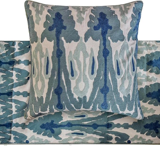 The HomeCentric Blue Bed Runner for King/Queen/Twin Cotton Decorative Bed Scarf 53"x18" Bed Runner Without Pillow Cover, Abstract & Ikat Bed Scarf Bedroom Décor Accent - Blue Mirage