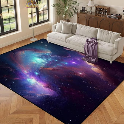 6' x 9' Galaxy Area Rug Bedroom Living Room for Girls Kids Boys Large Carpet Nebula Vortex Throw Rugs Purple Blue Cloud Floor Mat,180 X 275cm,Purple