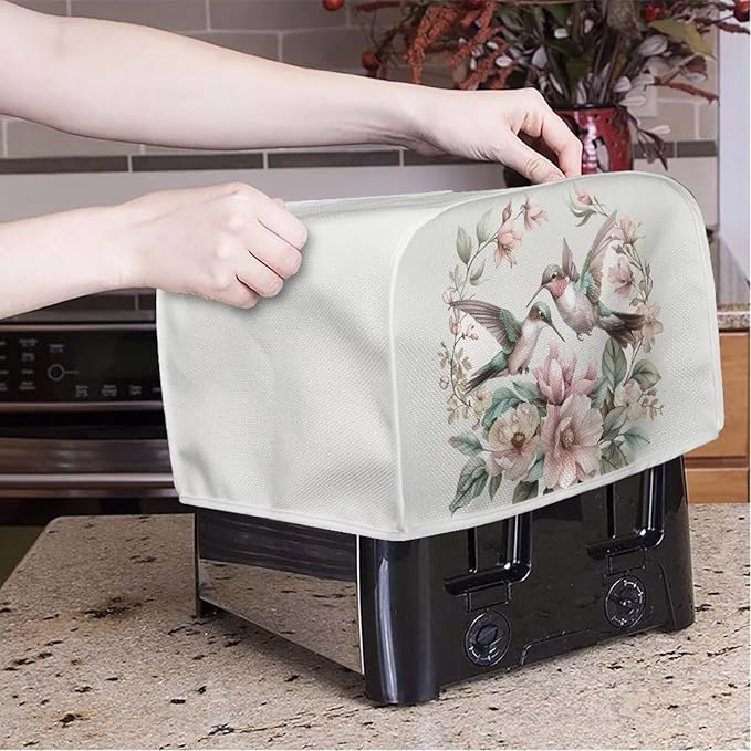 ZFRXIGN Flower Hummingbird Toaster Cover 2 Slice Toaster Dust Cover Small Appliance Covers Toaster Oven Cover Spring Floral Birds Dust Cover Kitchen Decorative Protector Beige