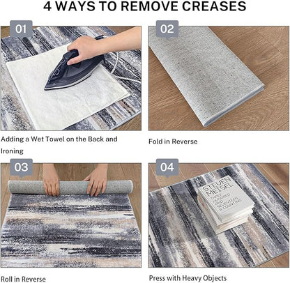 Modern Abstract 9x12 Large Machine Washable Living Room Rug Non-Slip Soft Bedroom Area Rug Grey Black Multi Ultra Thin Print Faux Wool Carpet Throw Rugs for Nursery Playroom Dining Room Indoor
