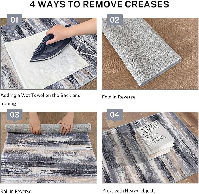 Modern Abstract Runner Rug 2.6x10, Grey Black Multi Washable Long Kitchen Runner Non-Slip Soft Hallway Rug Runner Thin Print Faux Wool Carpet for Entryway Bedroom Laundry Room Indoor Home Decor