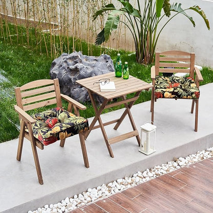ARTPLAN Outdoor Seat Cushions Cearance for Wcker Chairs,19"x19" Set of 2 Patio Square Chair Cushions for Outdoor Furniture,with Ties 5" Extra Thick，Black Floral