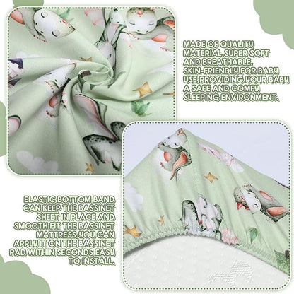 VitalCozy 4 Pcs Watercolor Dragon Bassinet Sheets 32 x 16 x 3 Inches Dragon Sheets for Standard Bed Toddler Mattresses Soft Breathable Cute Watercolor Print Newborn Bedding for Girl Boys