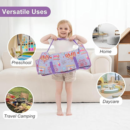 Viviland Toddler Nap Mat, Rolled Sleeping Mats with Pillow and Minky Dot Blanket, Large Thick Kids Girls Slumber Bag/Sleeping Mat for Preschool, Daycare, Kindergarten, Travel Camping
