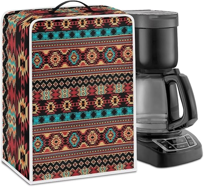 Aztec Style Coffee Maker Cover For Kitchen With Top Handle Waterproof Dust Appliance Cover Suitable For Most Coffee Machine Models Tribe Pattern