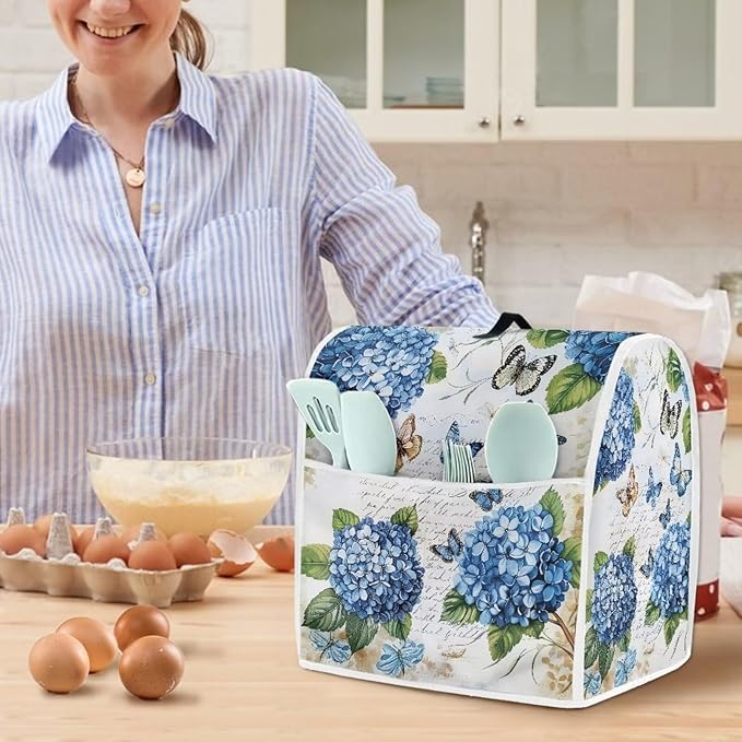 Butterfly Stand Mixer Cover 6-8 Quart Hydrangea Floral Kitchen Appliance Dust Cover Universal for Air Fryers, Coffee Makers Pressure Cooker Mixer Parts & Accessories