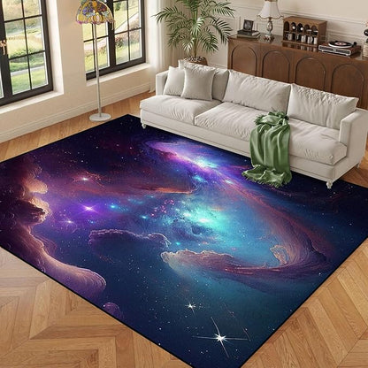 5' X 7' Galaxy Area Rug Bedroom Living Room for Girls Kids Boys Carpet Nebula Vortex Throw Rugs Purple Blue Cloud Floor Mat