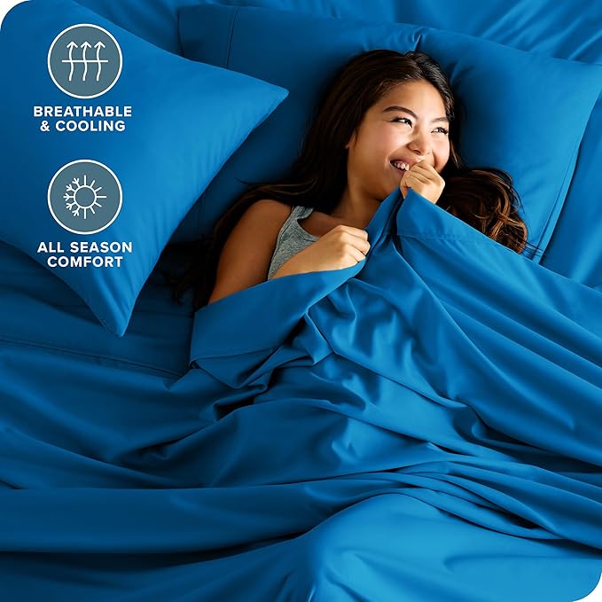 Bare Home King Sheet Set - Luxury 1800 Ultra-Soft Microfiber King Bed Sheets - Double Brushed - Deep Pockets - Easy Fit - 4 Piece Set - Bedding Sheets & Pillowcases (King, Medium Blue)