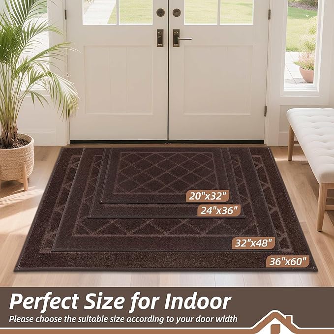BEQHAUSE Dirt Trapper Door Mat 24" x 36", Doormat Non-Slip Entryway Rugs Washable, Dog Door Mat Stain Resistant and Absorbent Welcome Floor Mat for Front Back Door, Muddy Wet Shoes & Paws, Brown