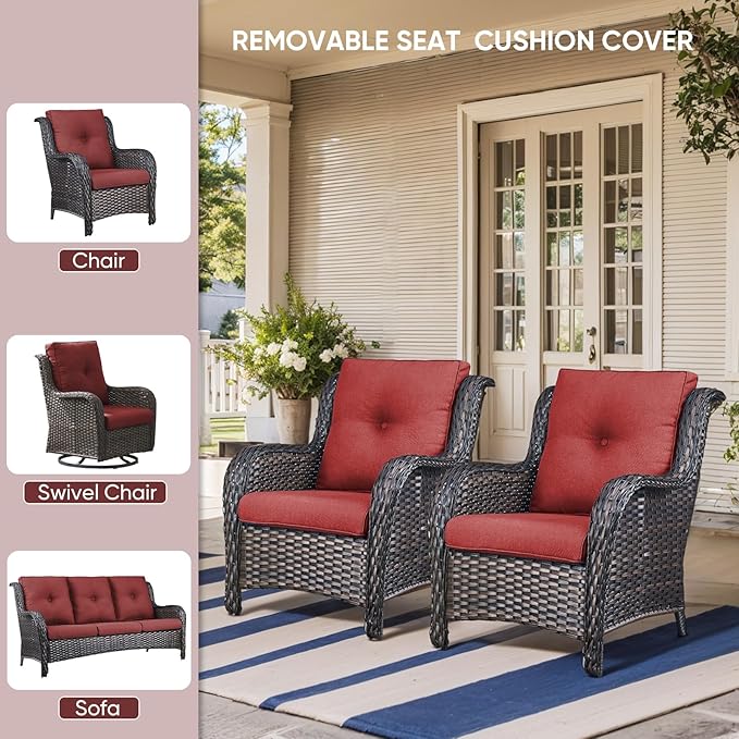 Patio Chair Cushions 6 Packs - Outside High Back Thick Water-Resistant Cushion 22x24 with Zipper Cover for Outdoor Glider Rocking Chairs Loveseat 3-Seater Couch Sofa – Red/Buckle