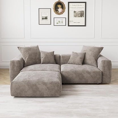 JACH Sectional Couches for Living Room, Modern Corduroy Modular Sectional Couch with Chaise Ottoman, Cushion Covers Removable, Corduroy Sofas Couches for Living Room, Office (Light Brown)