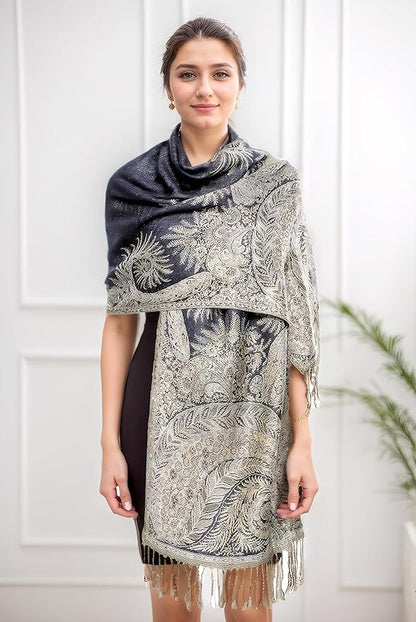 Achillea Big Paisley Pashmina Shawl Wrap for Women – Elegant Scarf for Weddings, Evening Dresses, Festivals & Daily Wear