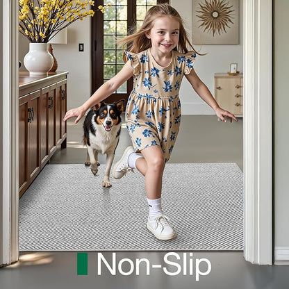 LUMI Ultra Thin Indoor Door Mat for Entrance 32"x48", Non Slip Entryway Mat, Low Profile Doormat, Unique Herringbone Design Carpet for Inside, Patio, Porch, Gray