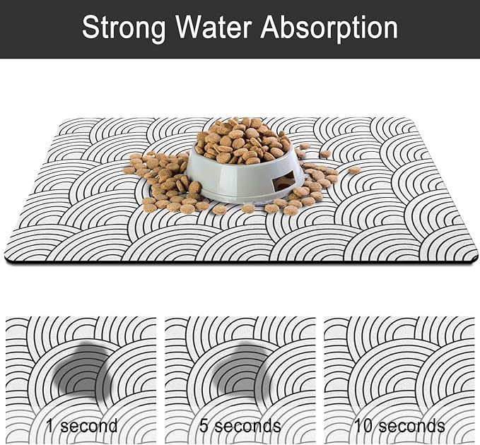 Dog Food Mat for Floors, Absorbent and Quick-Drying Pet Cat Food Mat,Anti-Fouling and Easy-to-Clean Pet Feeding Mat,Dog Bowl Mats for Messy Drinking Water Bowls.17x32inch Boho Style