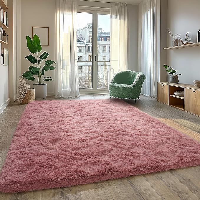 Soft Shaggy for Bedrooms, Fluffy Rugs for Living Room, Blush Area Rug, Cozy Fuzzy Carpet for Kids, Perfect Indoor Decor for Boys and Girls 4x6 Feet
