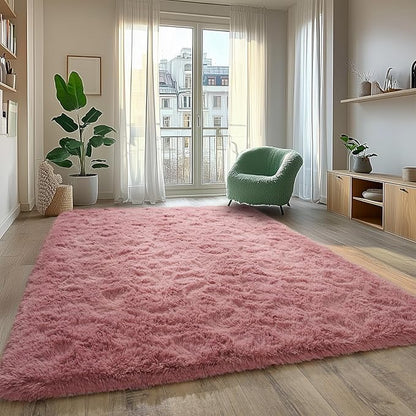 Soft Shaggy for Bedrooms, Fluffy Rugs for Living Room, Blush Area Rug, Cozy Fuzzy Carpet for Kids, Perfect Indoor Decor for Boys and Girls 4x6 Feet