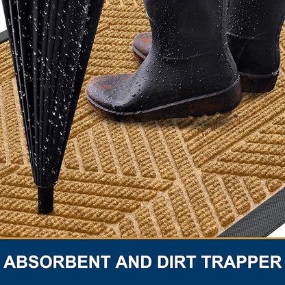 Smiry Front Door Mat Outside Entrance, Heavy Duty Sturdy Natural Rubber Doormat, Trap Dirt and Moisture, Easy Clean Low Profile Mats for Indoor Outdoor Entry, Irregular Triangle (36x24, CRM-Yellow)