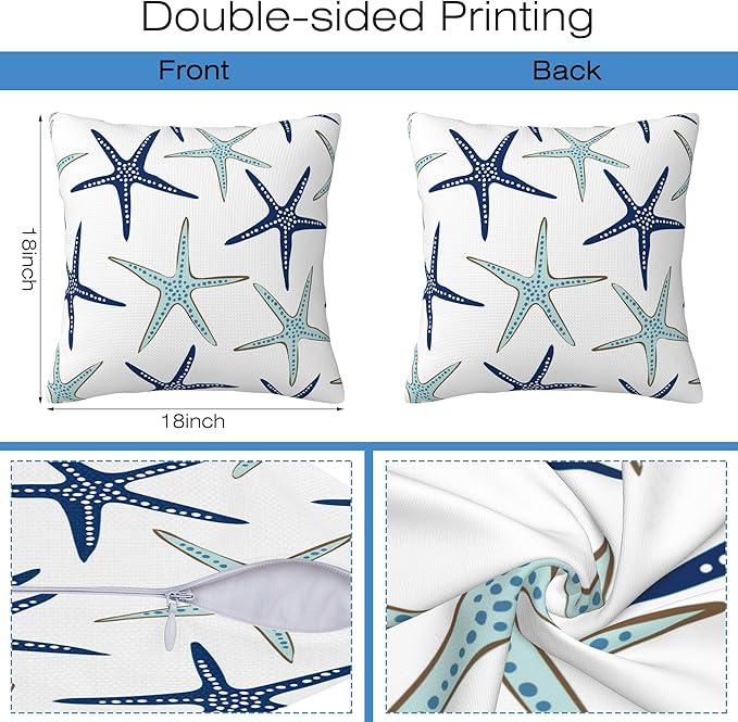 Throw Pillow Covers Nautical Starfish Pillow Covers 18x18 Inch Set of 2 Navy Blue and Turquoise Sea Stars Throw Pillows Decorative Pillow Cases Cushion Covers for Bedroom Livingroom