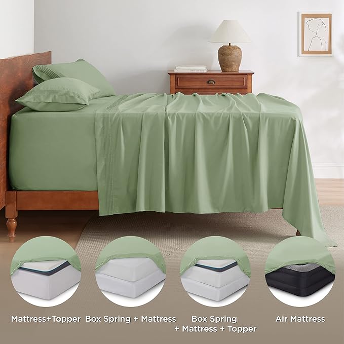 Bedsure Deep Pocket Twin Sheets Set - Fits Mattresses Up to 21 Inches Thick -3 Piece GentleSoft Bed Sheets, Moisture Wicking, Soft & Cooling Bedsheet & Pillowcases, Easy & Secure Fit, Light Green