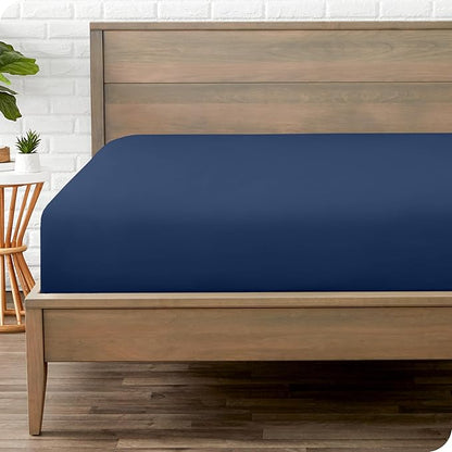 Bare Home Fitted Bottom Sheet King Size - Premium 1800 Microfiber - Ultra-Soft Hotel Luxury - Deep Pocket - Durable and Long Lasting (King, Dark Blue)