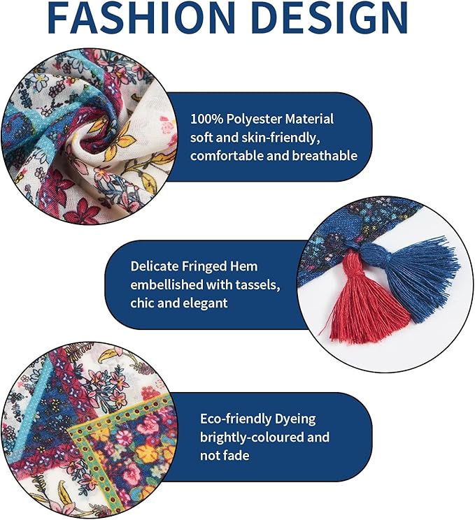 Scarf for Women Lightweight Soft Floral Leopard Printed Scarves Fall Winter Fashion Shawl Wrap with Fringe