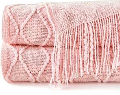 inhand ChristmasThrow Blankets for Couch, Gifts for Women Cozy Home Decor Knit Blanket, Pink Lightweight Decorative Blankets and Throws, Farmhouse Warm Woven Blanket for Men and Women, 60"x80"