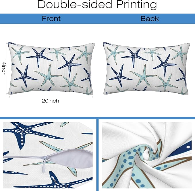 Throw Pillow Covers Nautical Starfish Pillow Covers 20x12 Inch Set of 2 Navy Blue and Turquoise Sea Stars Throw Pillows Decorative Pillow Cases Cushion Covers for Bedroom Livingroom
