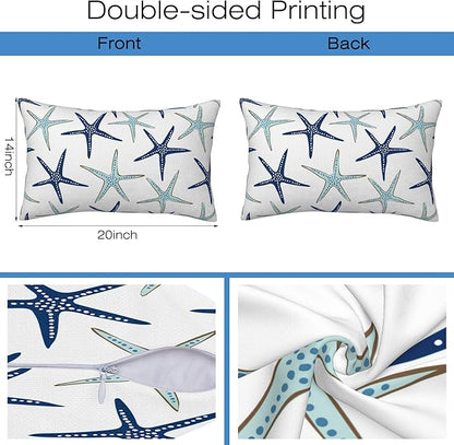 Throw Pillow Covers Nautical Starfish Pillow Covers 20x12 Inch Set of 2 Navy Blue and Turquoise Sea Stars Throw Pillows Decorative Pillow Cases Cushion Covers for Bedroom Livingroom