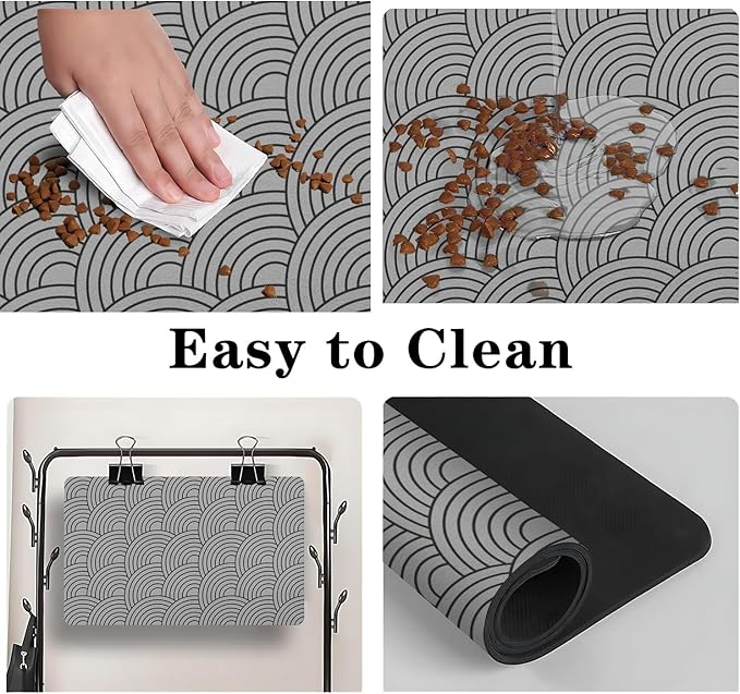 Dog Food Mat for Floors, Absorbent and Quick-Drying Pet Cat Food Mat,Anti-Fouling and Easy-to-Clean Pet Feeding Mat,Dog Bowl Mats for Messy Drinking Water Bowls.17x27inch Boho Style