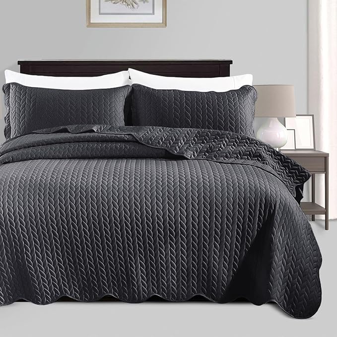 IR Imperial Rooms 8 Pack California King Quilt Bedding Set (118"x106") - Bulk Wholesale for Hotels, Guest Bedroom & Airbnbs - Lightweight Microfiber Reversible Embossed Quilts Bedspread (Charcoal)