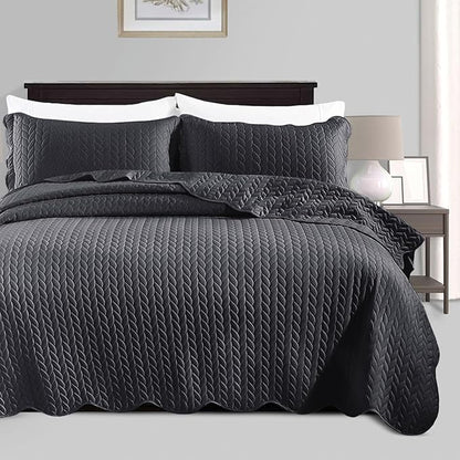IR Imperial Rooms 8 Pack California King Quilt Bedding Set (118"x106") - Bulk Wholesale for Hotels, Guest Bedroom & Airbnbs - Lightweight Microfiber Reversible Embossed Quilts Bedspread (Charcoal)