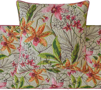 Lily Haven Pink Decorative Bed Runner CA King 86"x18" with One Pillow Cover, Quilted, Pom Pom Lace Bed Scarf on Cotton Fabric