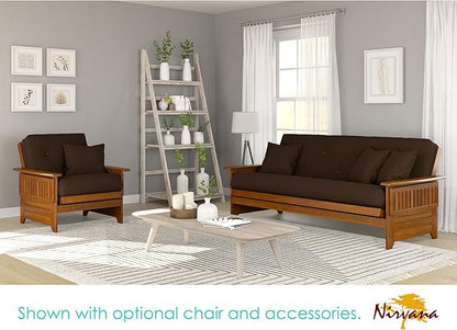 Nirvana Futons Brentwood Tray Arm Futon Sofabed Set - Full Frame, 8" Microfiber Fudge Mattress, Heritage Finish