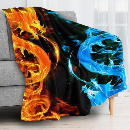 Ice & Fire Dragon Throw Blanket for Couch, Super Soft Fuzzy Throws Warm Comfortable Plush Fleece Blanket, Fashion Decorative Flannel Fleece Blanket for All Season(60 x 80 in, Ice & Fire Dragon)
