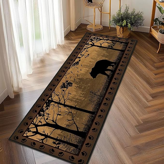 Rustic Cabin Wildlife Runner Rug 2x6,Bear Country,Ultra-Thin Throw Carpet Washable Kitchen Runners Vintage Hallway Rug Entrance Door Mat Non Slip Accent Area Rugs for Entryway,Laundry,Bathroom